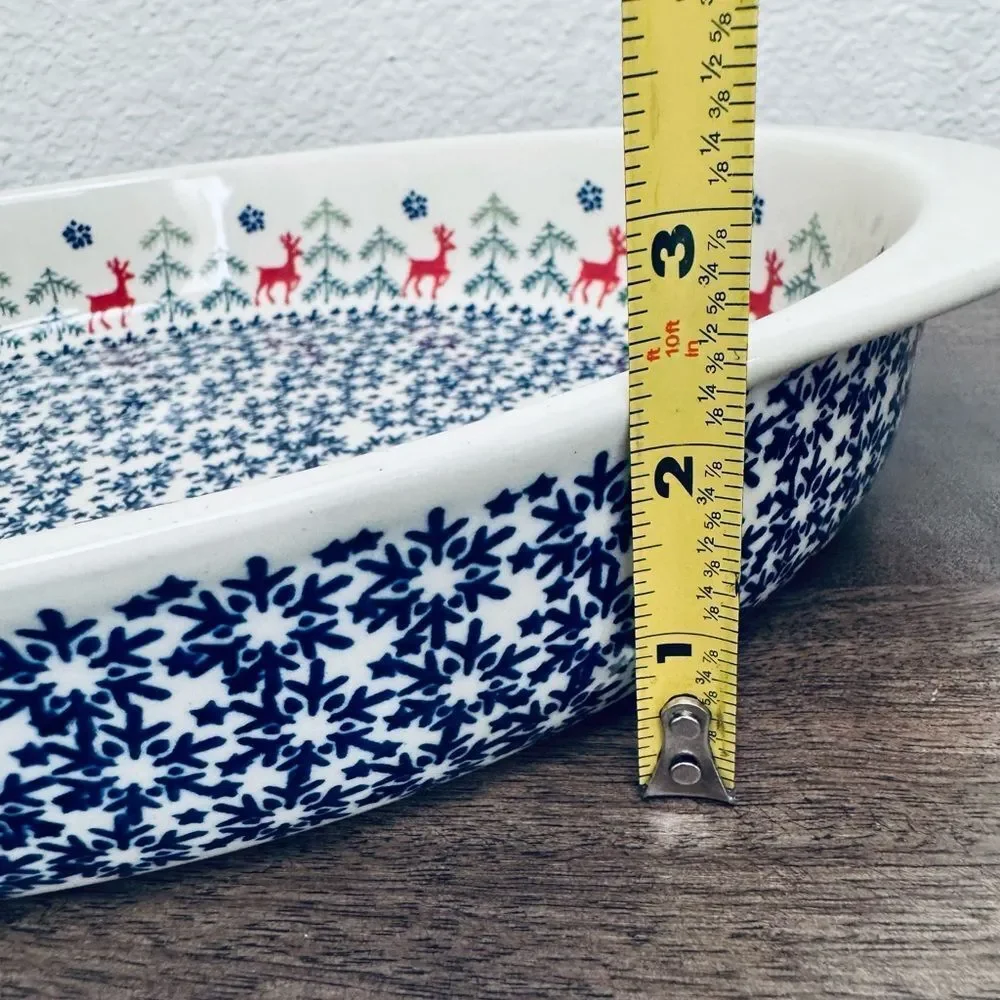Boleslawiec Polish Pottery Christmas Holiday Reindeer Casserole Baking Dish